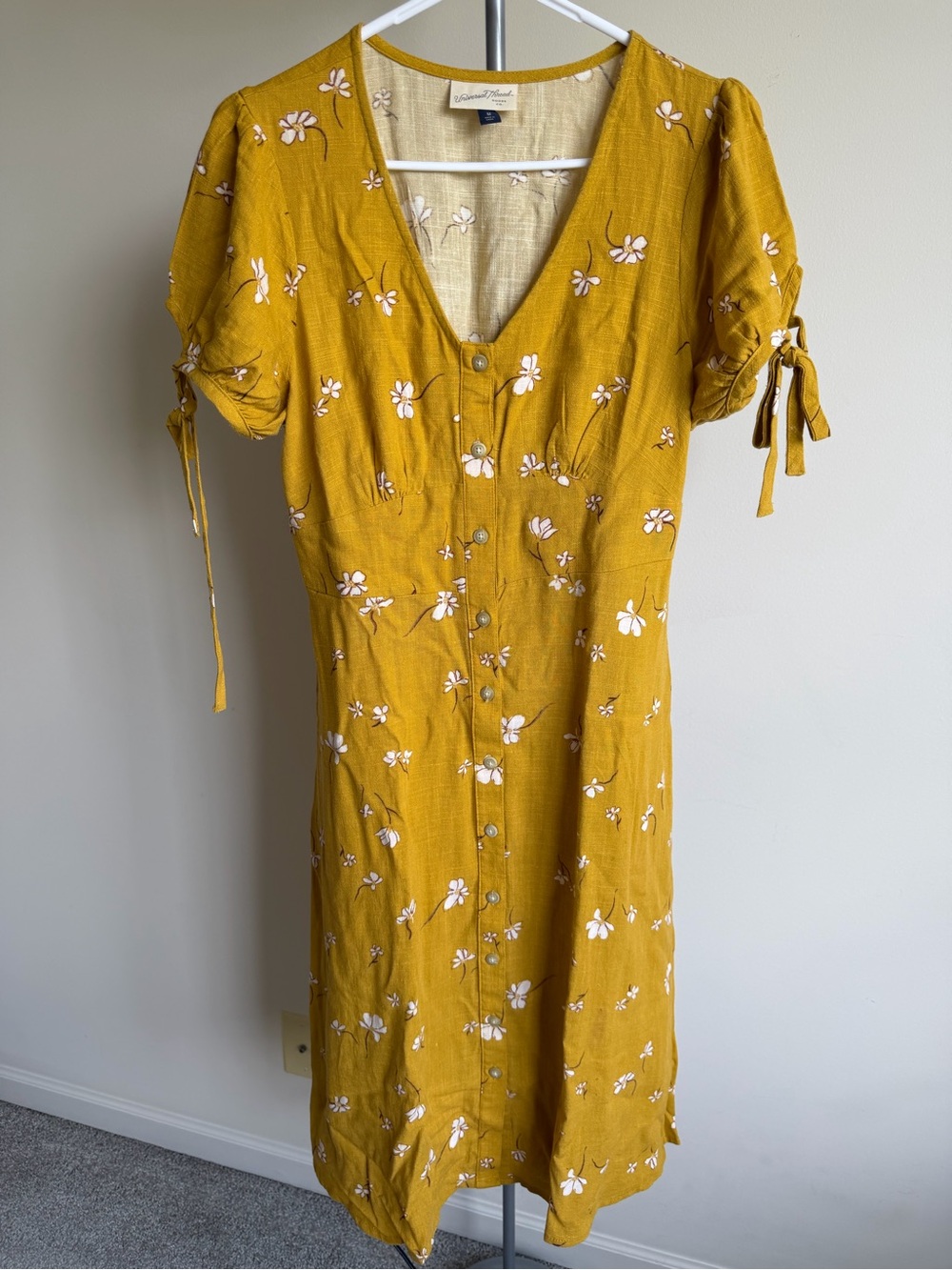 Universal Thread Mustard Yellow Floral Button-Front Midi Dress